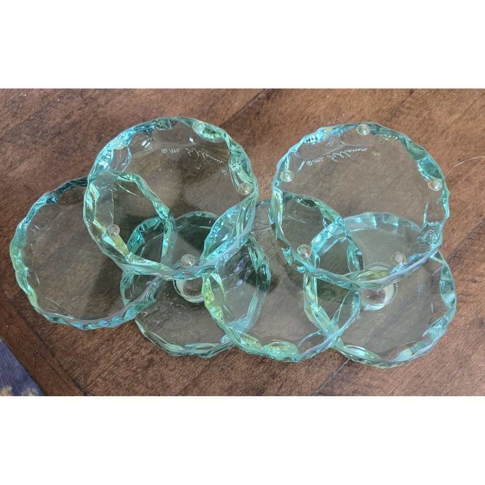 Rare 6 Pc Stephen Schlanser Aqua 'Ice Chip' Glass Art Piece 1992 Signed - Picture 8 of 10